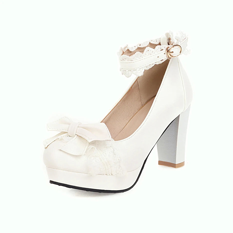 34-43 Cute Bow Lace Princess Mary Jane Lolita Pumps Shoes