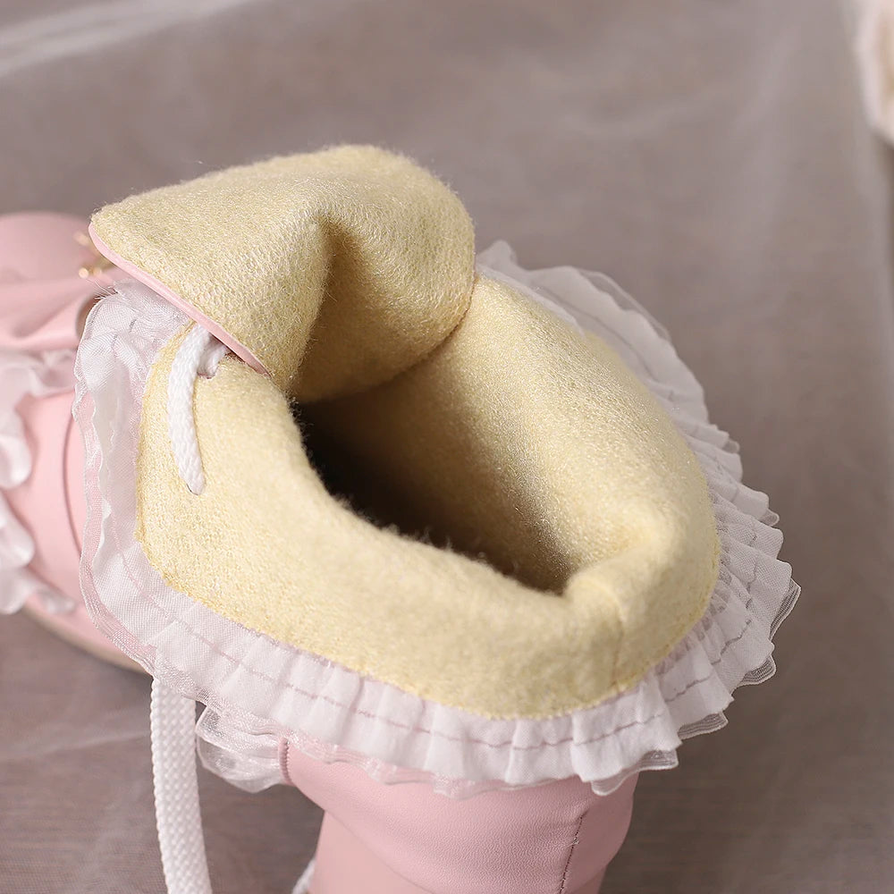 33-46 Sweet Bow Square Platform Elegant Ruffles String Lolita Shoes