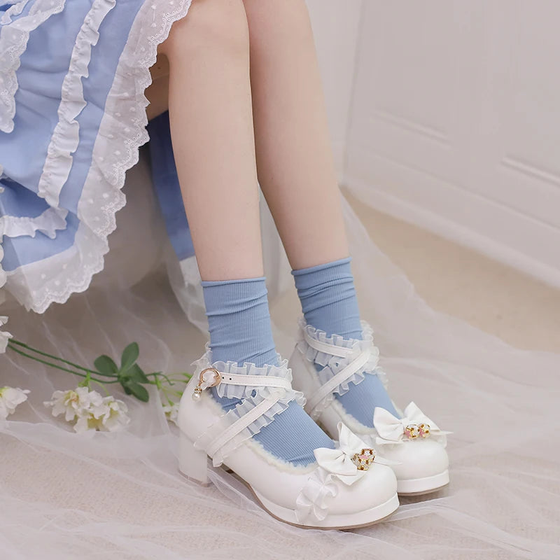 30-39 Lolita Sweet Butterfly-knot Cross Strap Pumps Lolita Shoes