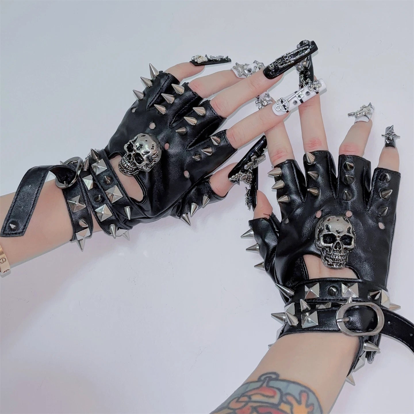 Dark Punk Y2K Millennial Half Finger Rock PU Gloves