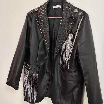 Dark Rock Punk Rivet Chain PU Coat