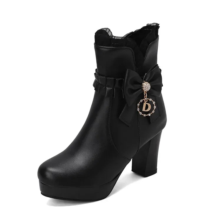 31-43 Cute Sweet Bow Knot Lolita Boots Pink Ruffles Boots