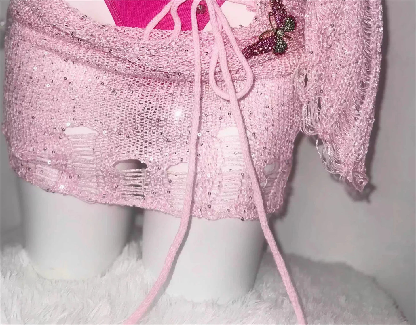 Pink Gothic Rivet Streetwear Onesie Shawl Skirt 3-piece Set