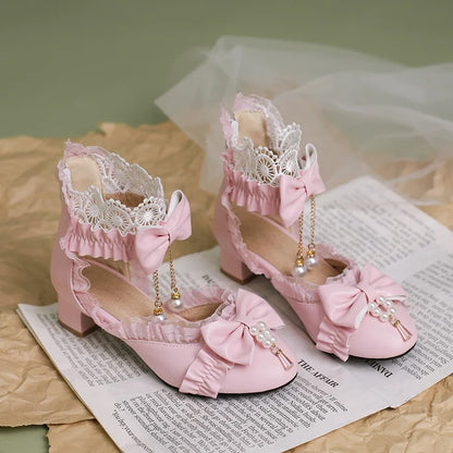 Lolita Lace Sweet Bow Pearl Shoes - 34-39