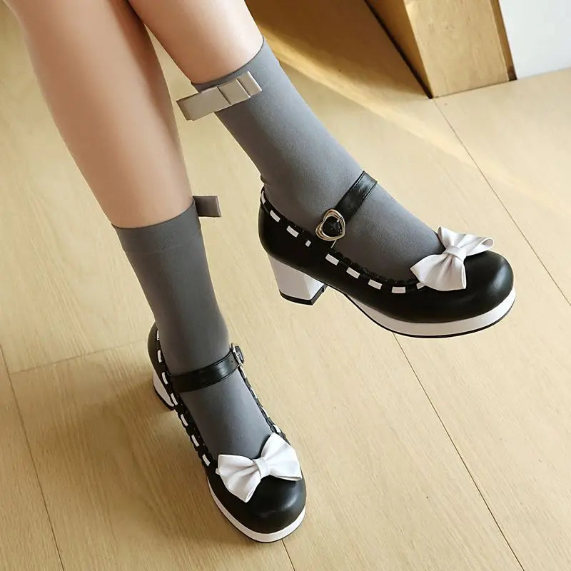 34-48 Round Toe Mixed Bowknot Buckle Strap Sweet Daily Shoes
