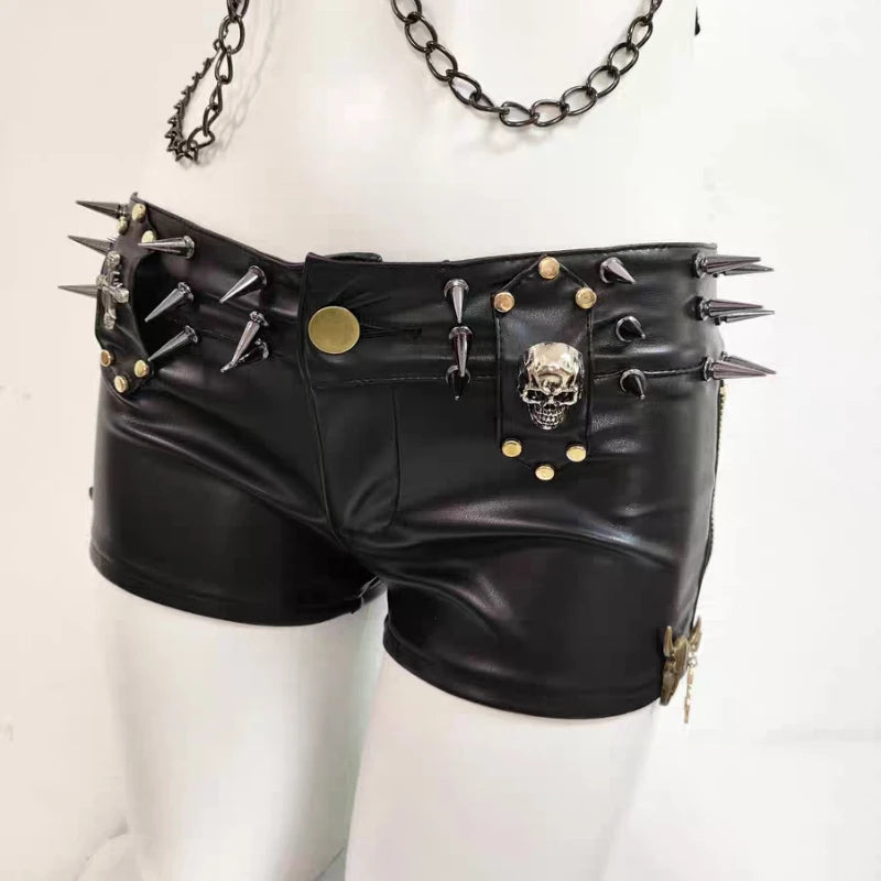 Punk Dark Y2K Rivet PU Versatile Shorts