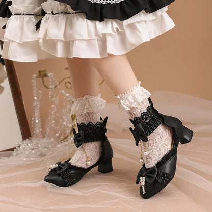Lolita Lace Sweet Bow Pearl Shoes - 34-39