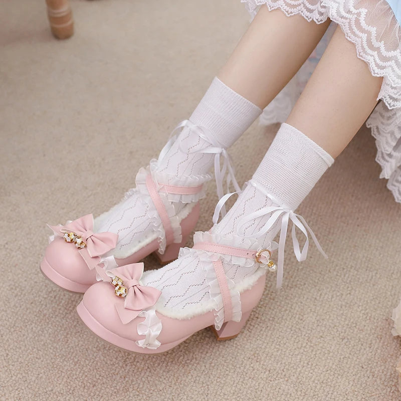 30-39 Lolita Sweet Butterfly-knot Cross Strap Pumps Lolita Shoes