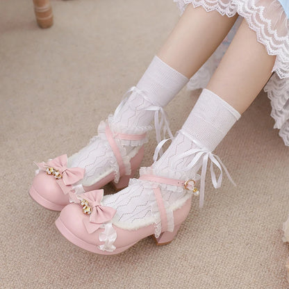30-39 Lolita Sweet Butterfly-knot Cross Strap Pumps Lolita Shoes