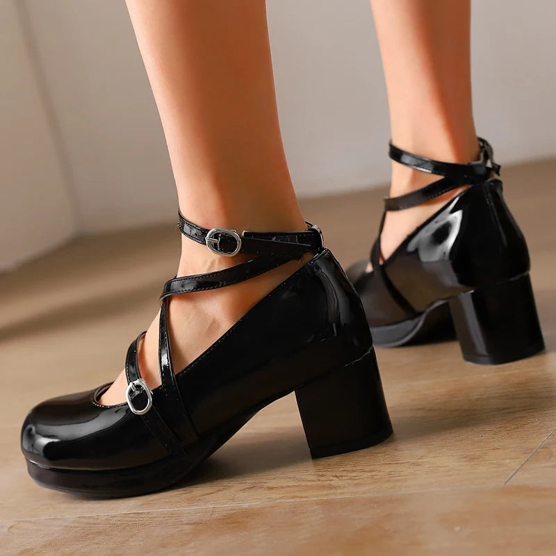 31-50 Elegant Strap Cross Dress Pumps Cosplay Lolita Shoes