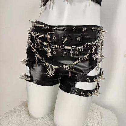 Goth Rivet Chain PU Leather Pants