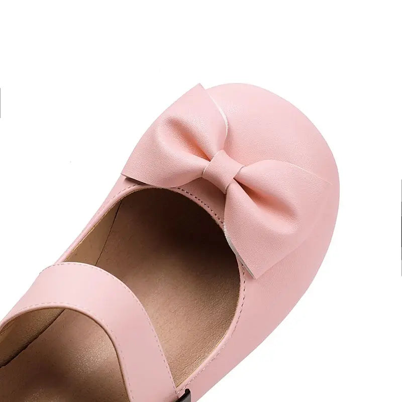 32-48 Mary Janes Pumps Round Toe Chunky Heels Buckle Strap Bowknot