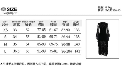 Gothic Y2k Black Lace Flared Long Sleeve Dress