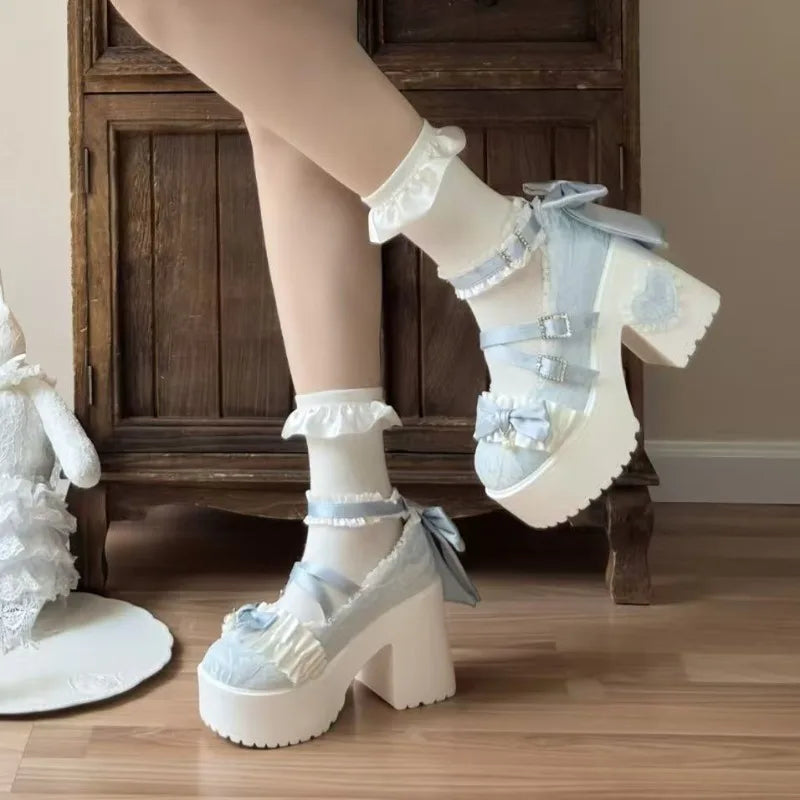 Cute Butterfly Knot Lace High Heels - 34-42