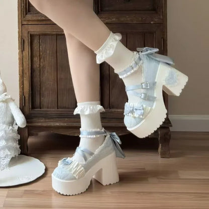 Cute Butterfly Knot Lace High Heels - 34-42