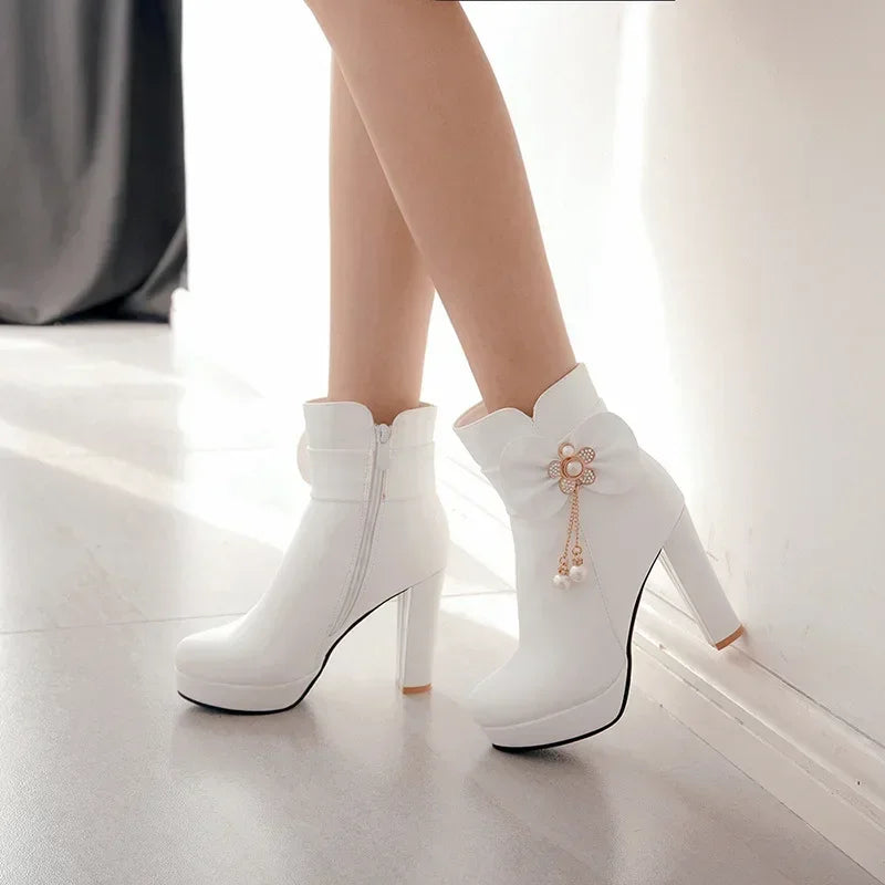 34-43 Lovely Lolita Party Wedding Butterfly-knot Bead Crystal Ankle Boots