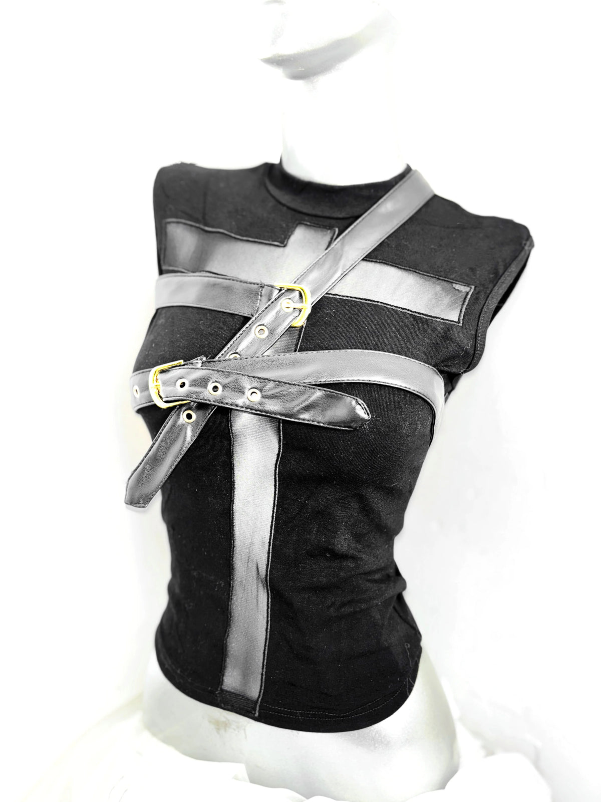 Gothic Cross Patch Sleeveless T-shirt Tank Top and Shorts