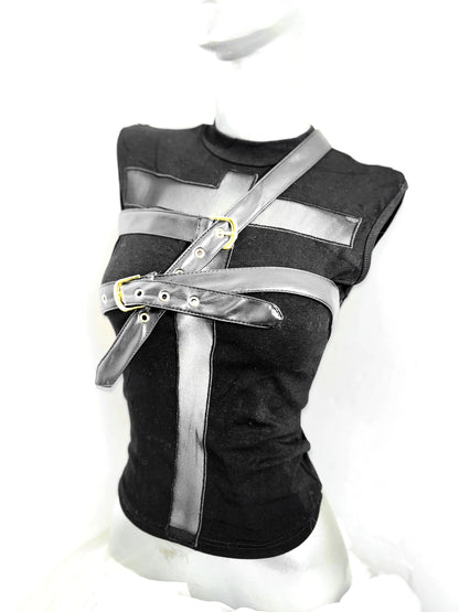 Gothic Cross Patch Sleeveless T-shirt Tank Top and Shorts