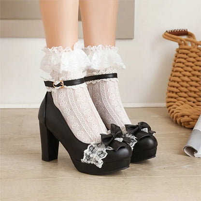 34-43 Cute Bow Lace Princess Mary Jane Lolita Pumps Shoes