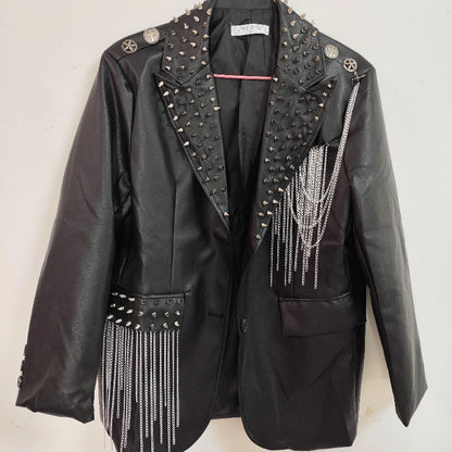 Dark Rock Punk Rivet Chain PU Coat