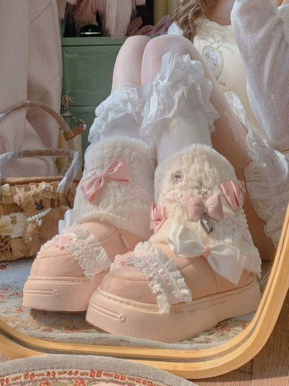 37-40 Sweet Winter Warm Bow Rabbit Fur Thick Snow Boots