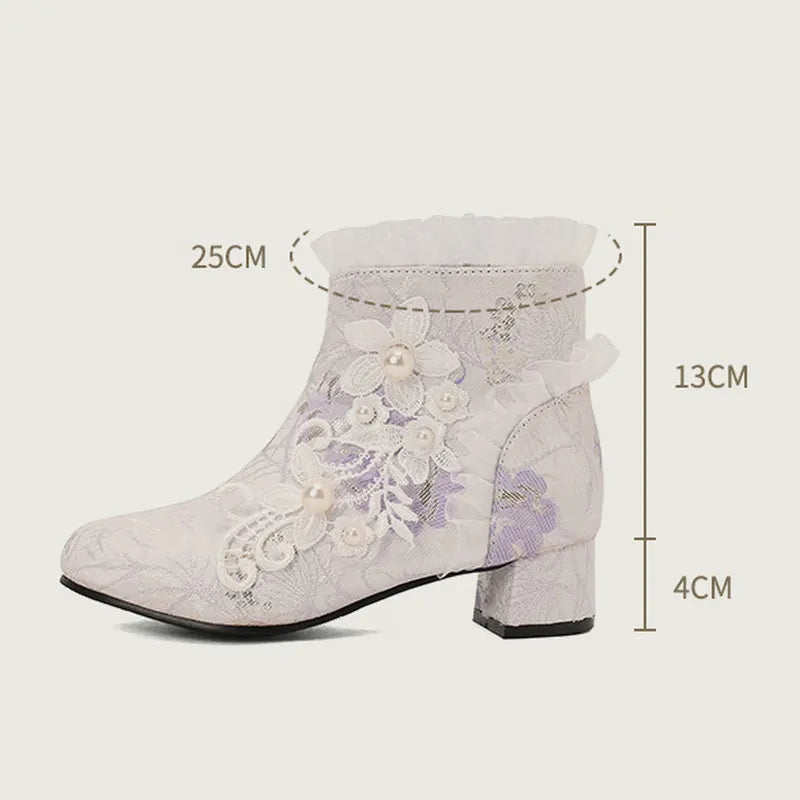 33-43 Chinese Style Flowers Mesh Vintage Embroidery Boots