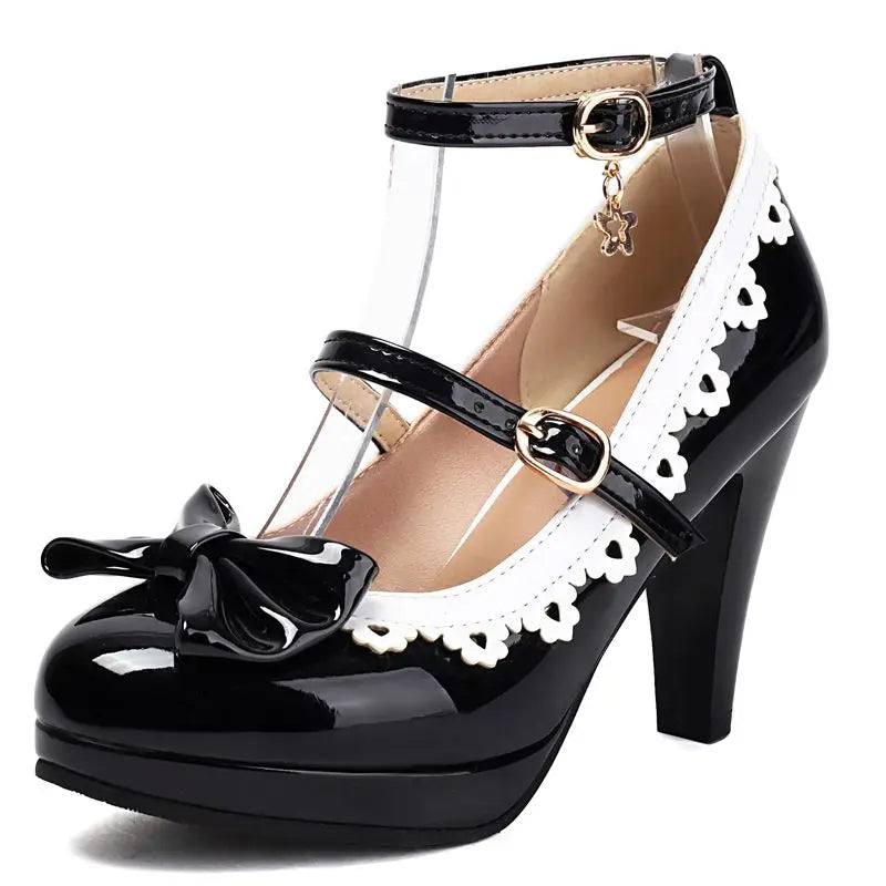 34-50 Pumps Round Toe Double Buckle Strap Bowknot Miexed Color Shoes