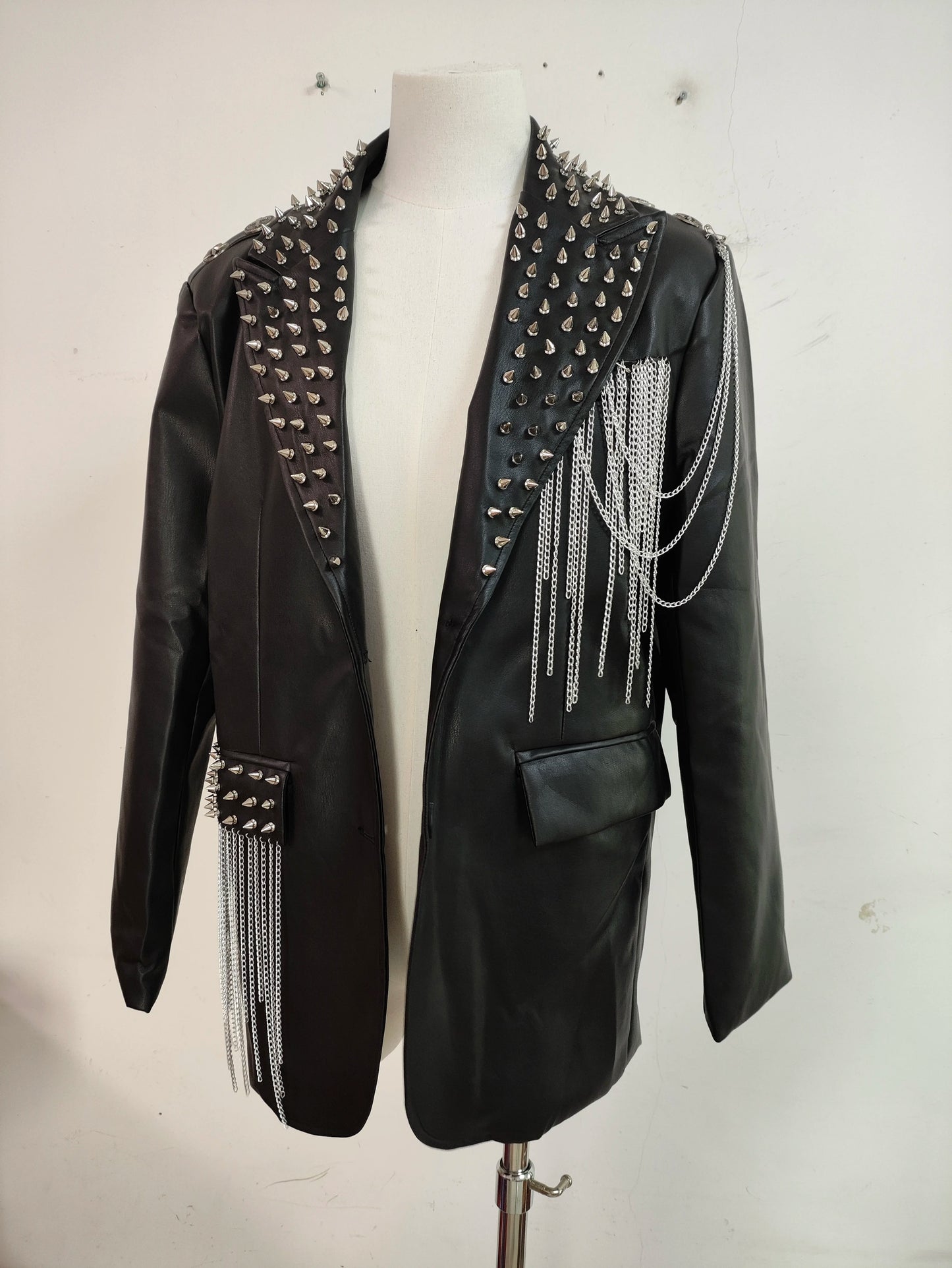 Dark Rock Punk Rivet Chain PU Coat