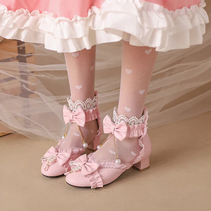 Lolita Lace Sweet Bow Pearl Shoes - 34-39