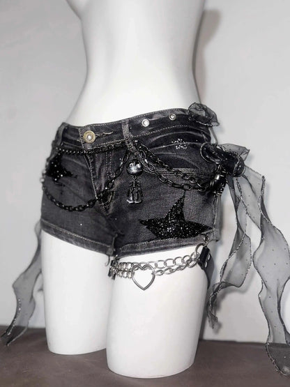 Dark Gothic Y2K Rock Lace Strap Shorts