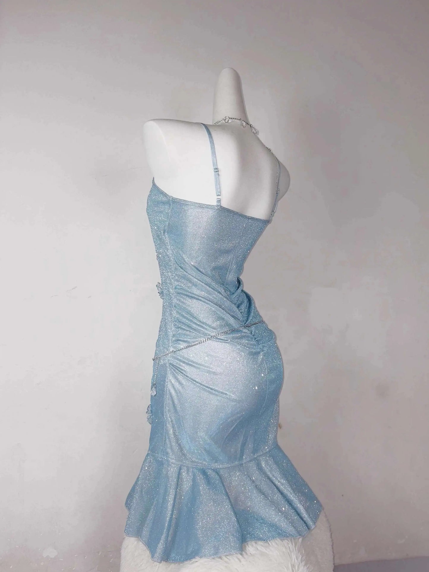 Blue Showa Princess Sexy Butt Wrapped Fish Tail Sparkling Small Dress
