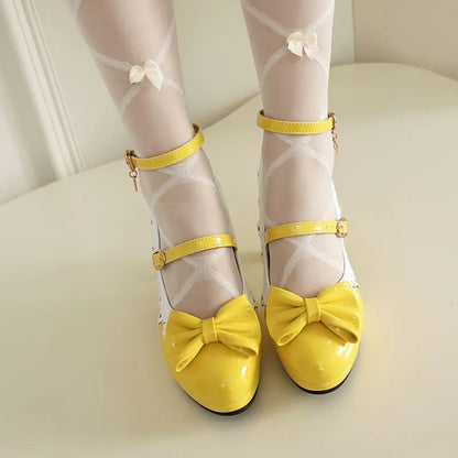 34-50 Pumps Round Toe Double Buckle Strap Bowknot Miexed Color Shoes