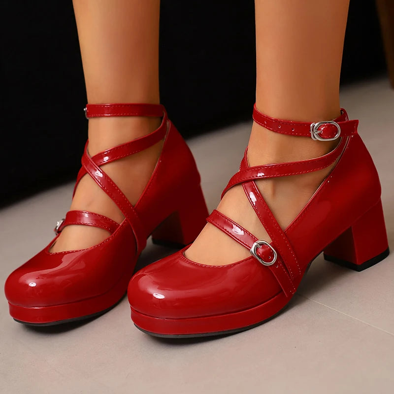 31-50 Elegant Strap Cross Dress Pumps Cosplay Lolita Shoes