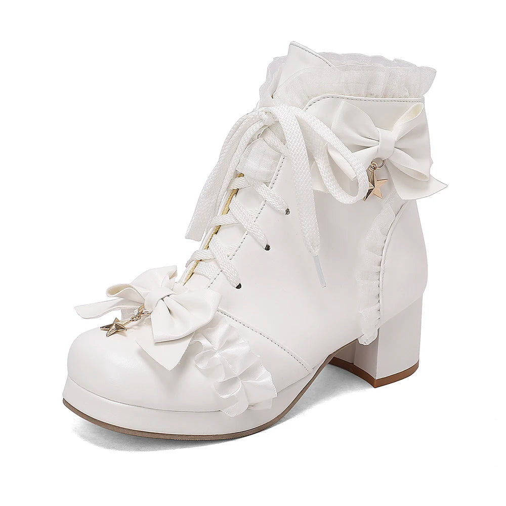 33-46 Sweet Bow Square Platform Elegant Ruffles String Lolita Shoes
