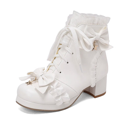 33-46 Sweet Bow Square Platform Elegant Ruffles String Lolita Shoes