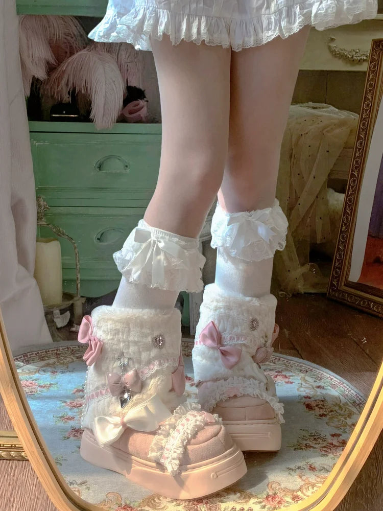 37-40 Sweet Winter Warm Bow Rabbit Fur Thick Snow Boots