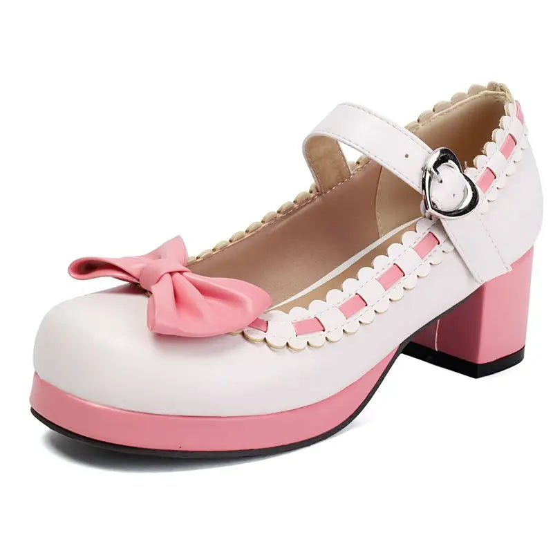 34-48 Round Toe Mixed Bowknot Buckle Strap Sweet Daily Shoes
