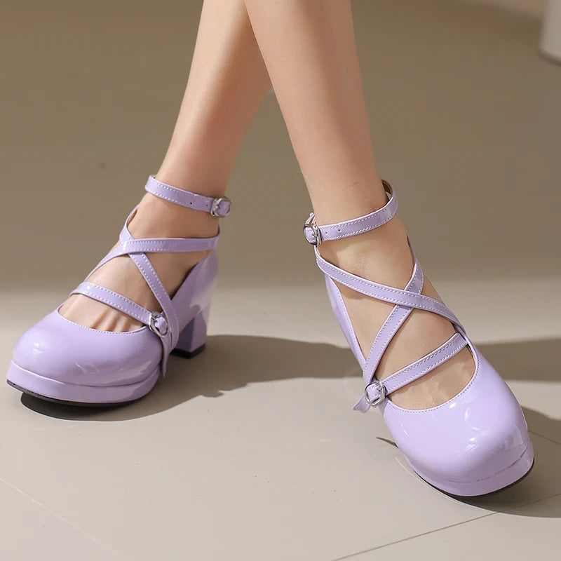 31-50 Elegant Strap Cross Dress Pumps Cosplay Lolita Shoes
