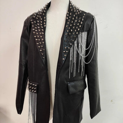 Dark Rock Punk Rivet Chain PU Coat