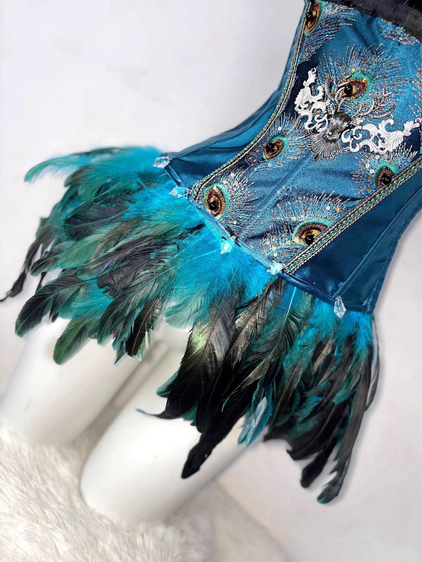 Blue-green Peacock Gothic Dark Lace-up Drawstring Dress