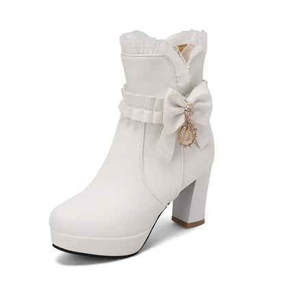 31-43 Cute Sweet Bow Knot Lolita Boots Pink Ruffles Boots