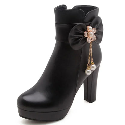 34-43 Lovely Lolita Party Wedding Butterfly-knot Bead Crystal Ankle Boots