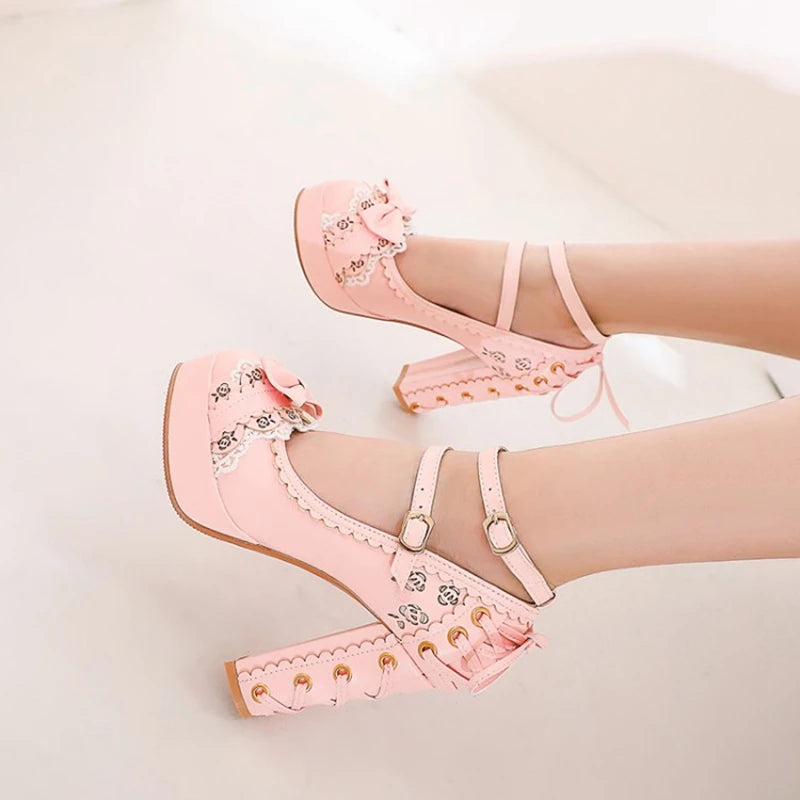 34-43 Bow Platform Cute Bow Lace Classic Lolita Shoes