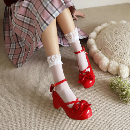 31-48 Red Bride Wedding Strappy Platform Mary Janes Pumps Ankle Strap Block Heels