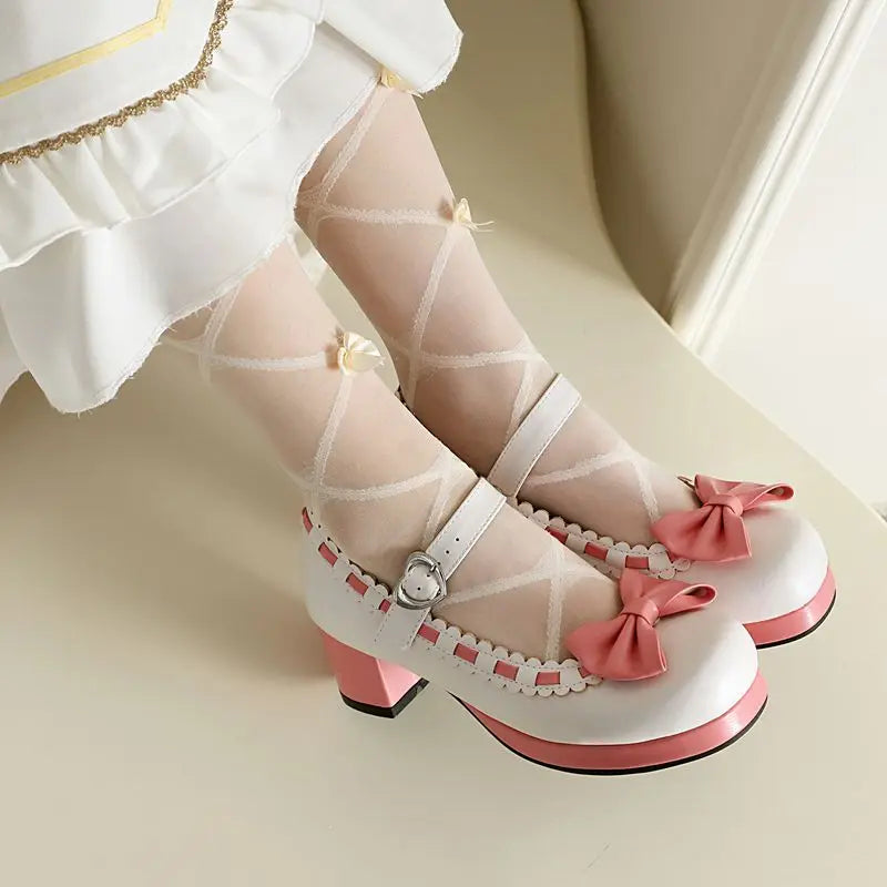 34-48 Round Toe Mixed Bowknot Buckle Strap Sweet Daily Shoes
