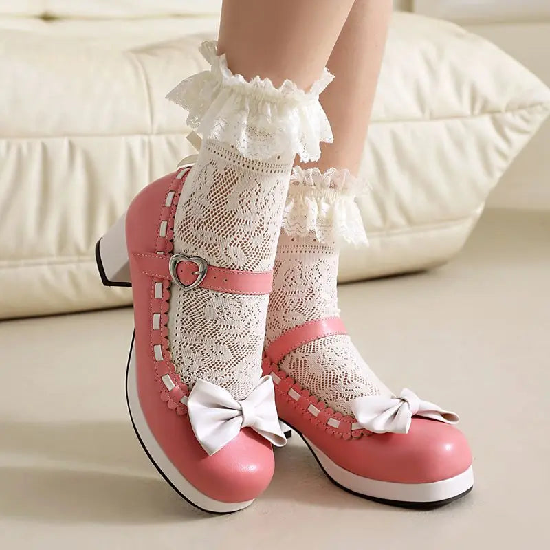 34-48 Round Toe Mixed Bowknot Buckle Strap Sweet Daily Shoes