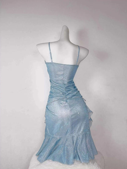Blue Showa Princess Sexy Butt Wrapped Fish Tail Sparkling Small Dress