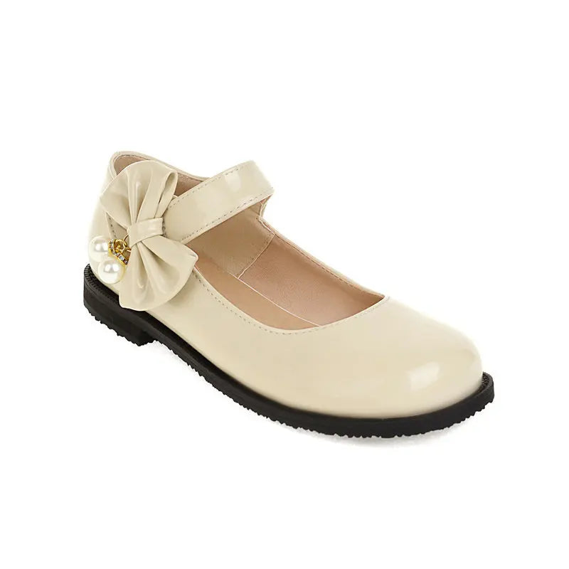 30-44 Sweet Pearl Bow Flat Heel Black Lolita Mary Jane Shoes