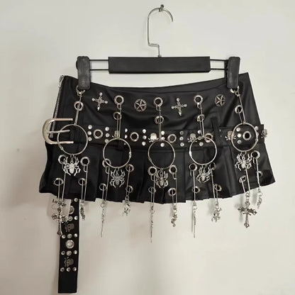 Punk Y2K Leather Short Mini Pleated Skirt