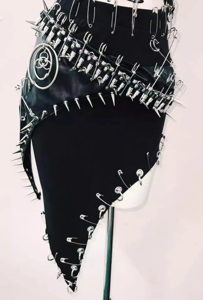 Goth Rivet Dark Irregular Short Skirt